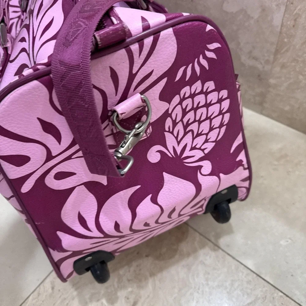 Vintage Roxy Hot Pink Tropical Floral Suitcase Y2K 90s Luggage Duffle Bag 22x12